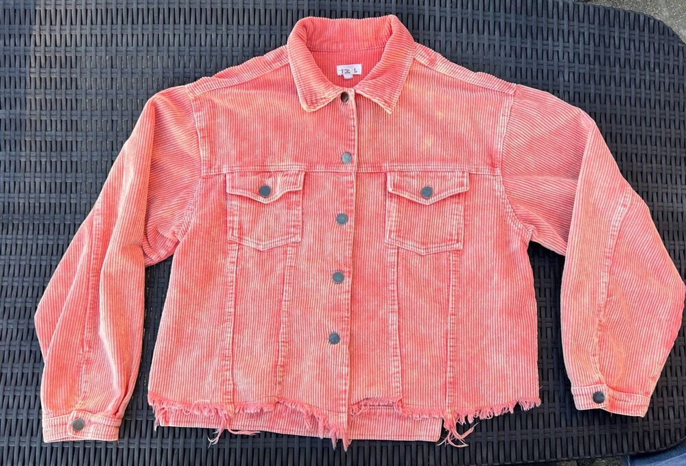 POL Medium Women's Coral Corduroy Jacket boho festival chic cotton cropped